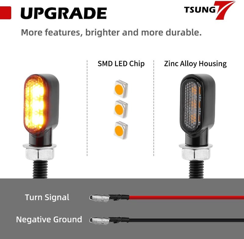 TSUNG Mini Motorcycle Turn Signals Light LED Micro Blinkers for Front/Rear Universal Aftermarket Small Indicator for Cafe Racer Bobber Cruiser Street Bikes (C-Clear) - Image 3